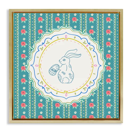 Stupell Industries Flower Stripes Pattern Bunny Floating Frame Wall Art